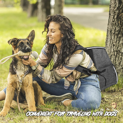丨Dog Travel Bag Backpack, Airline Approved Pet Supplies Backpack, Dog Travel Backpack with 2 Silicone Collapsible Bowls and 2 Food Baskets Grey