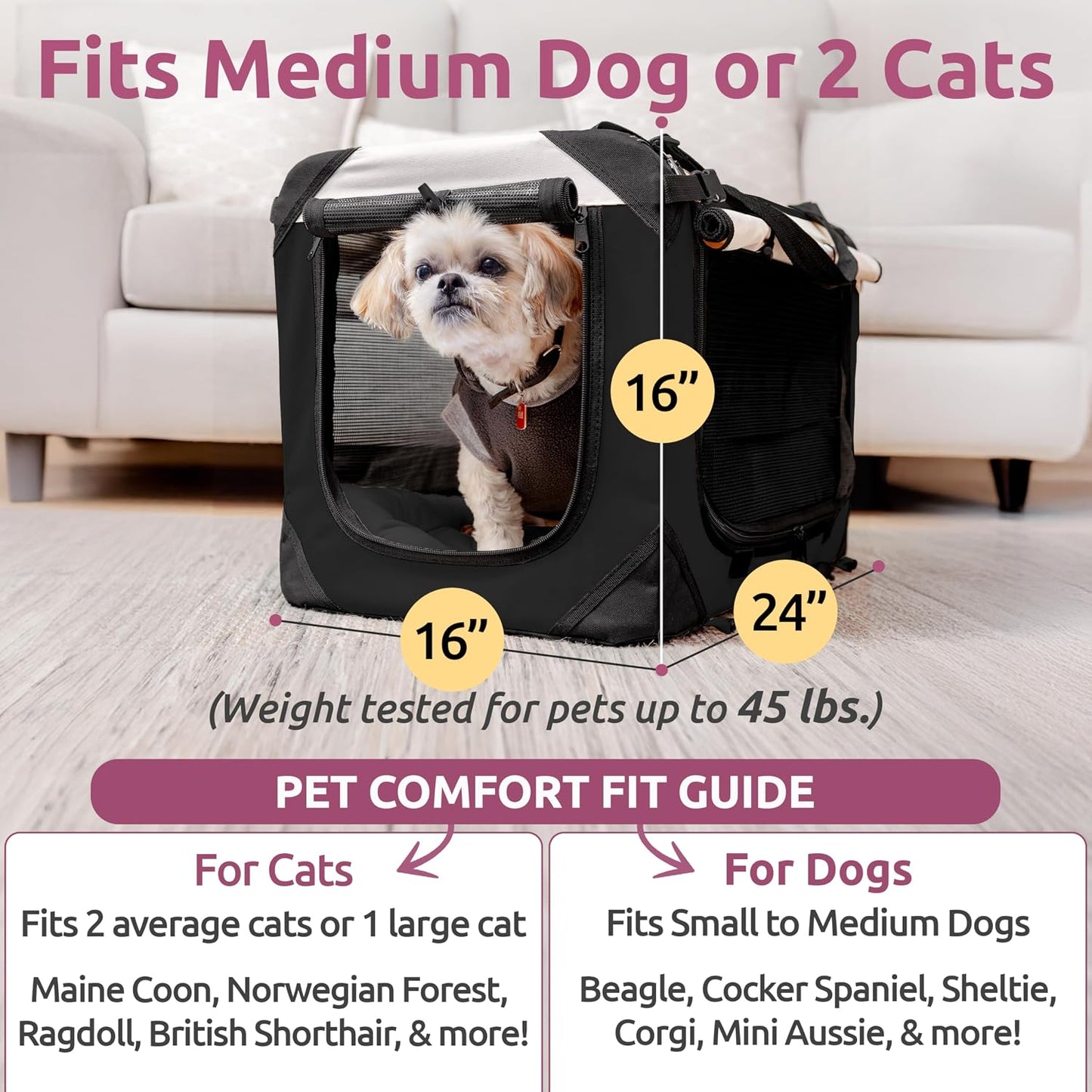 Dog & Cat Carrier, Large, Black
