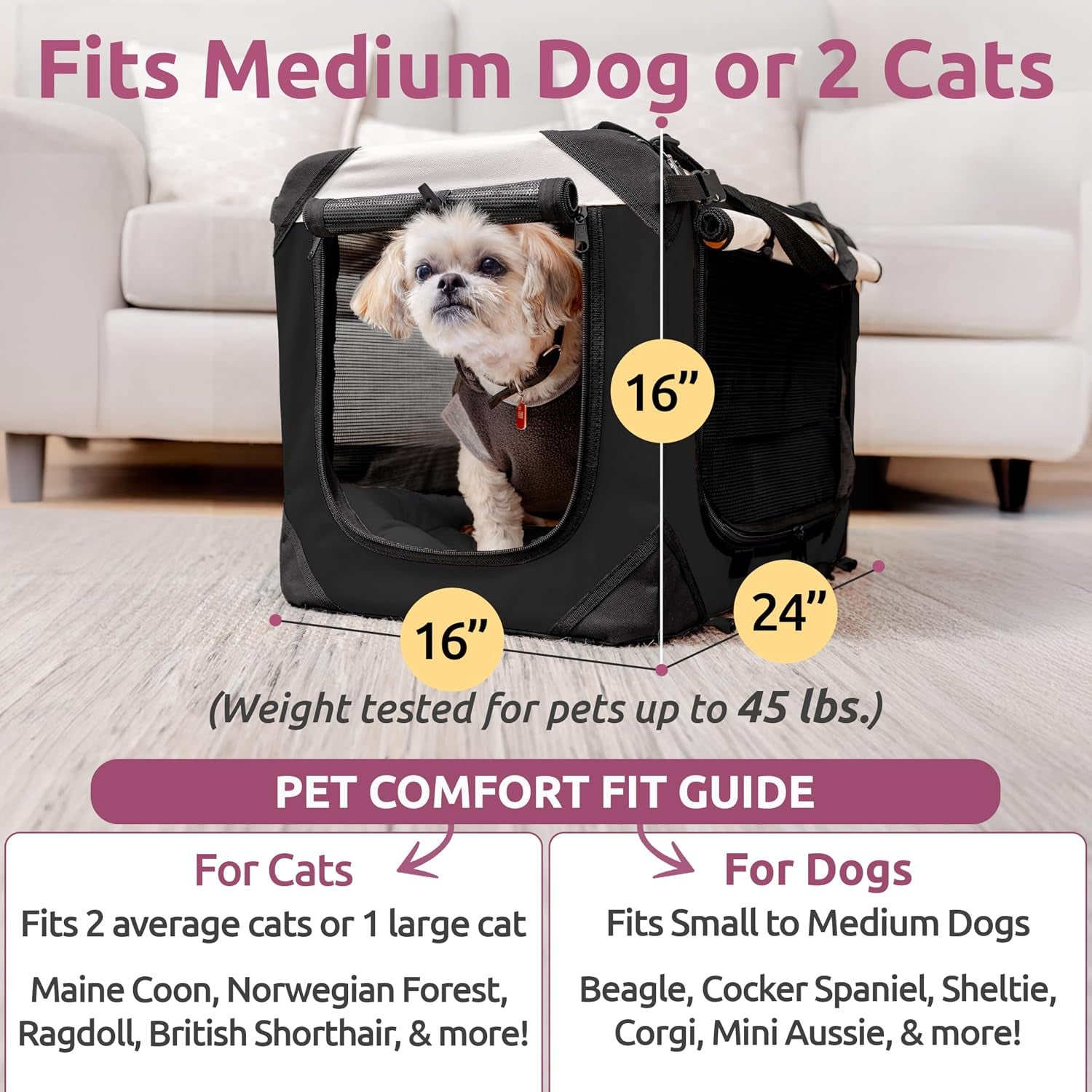 Dog & Cat Carrier, Large, Black
