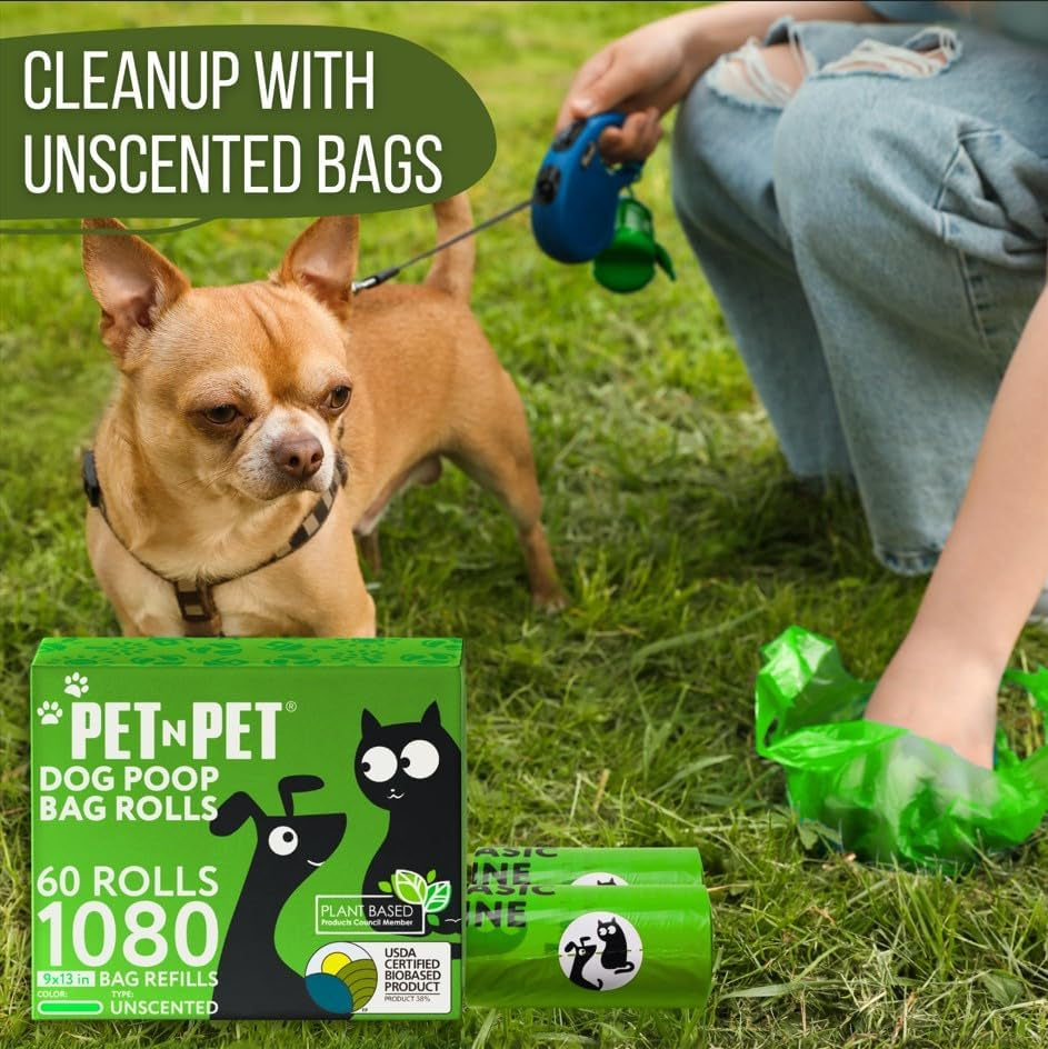 Dog Poop Bags, 1080 Count Unscented Doggy Waste Bag Rolls