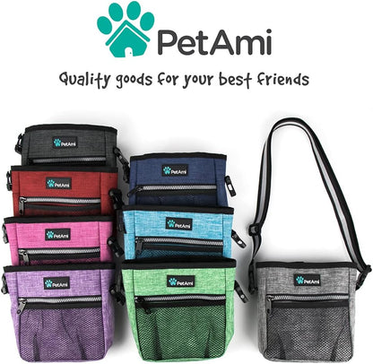 Deluxe Dog Training Pouch with Shoulder/Waist Strap and Built-In Poop Bag Dispenser | Dog Treat Training Bag for Treats Kibbles Pet Toys | Collapsible Food/Water Bowl Included